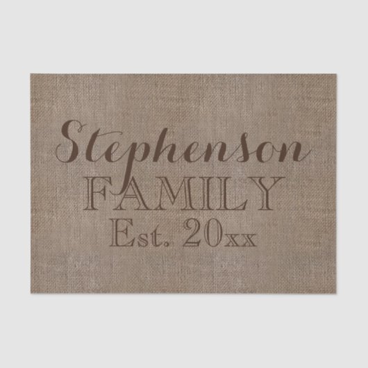 Papier Mousseline Nom personnalisé Burlap Rustique Print (Recto)