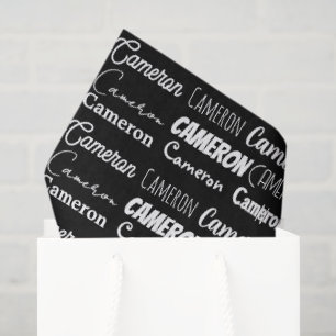 Papier Mousseline Nom personnalisé Cool Black White pour anniversair