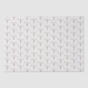 Papier Mousseline Nom personnalisé Gold Cross Christening Baptismal
