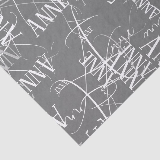 Papier Mousseline Nom personnalisé gris répété (Détail)