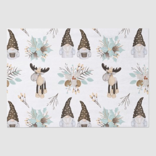 Papier Mousseline Nordic Noël Festive Gnomes et Moose (Recto)