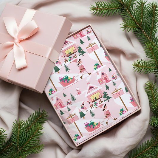 Papier Mousseline North Pole Elf Workshop Santa Claus Pink Village