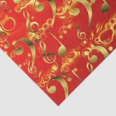 Papier Mousseline notes de musique dorée en rouge (Détail)