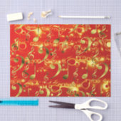 Papier Mousseline notes de musique dorée en rouge (Artisanat)