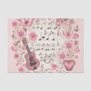 Papier Mousseline Notes de musique et Fleurs style rétro