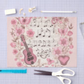 Papier Mousseline Notes de musique et Fleurs style rétro (Artisanat)
