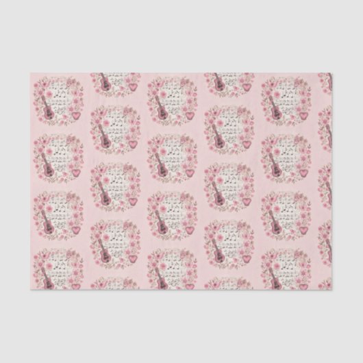 Papier Mousseline Notes de musique et Fleurs style rétro Motif (Recto)