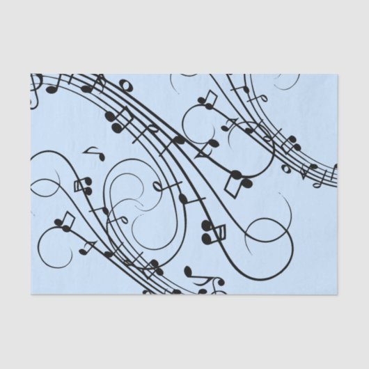 Papier Mousseline Notes de musique fantaisie Bleu (Recto)
