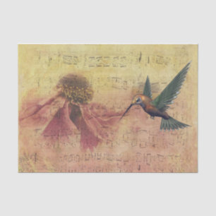 Papier Mousseline Notes musicales de Fleurs vintages et de Colibris
