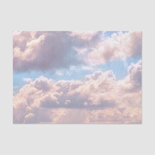 Papier Mousseline Nuages fluffés roses illuminés dans un ciel bleu (Recto)