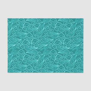 Papier Mousseline Nuages japonais vintages, turquoise et Aqua
