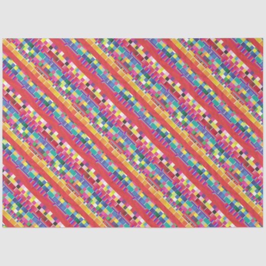 Papier Mousseline nuances rouges, bandes et pixels colorés (Recto)