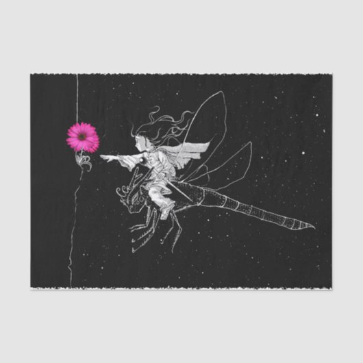 Papier Mousseline Nuit fée avec Fleur rose (Recto)
