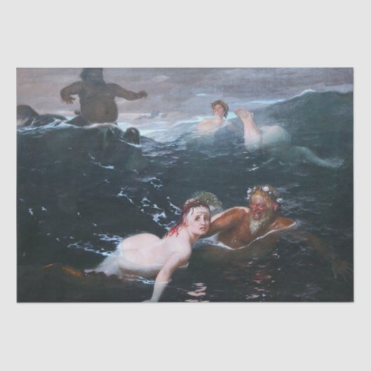 Papier Mousseline Nymphes et Satyres grecs jouant dans les vagues (Recto)