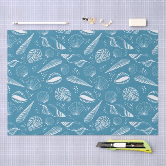 Papier Mousseline Océan bleu coquillage (Artisanat)