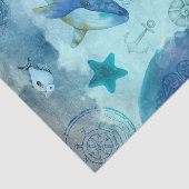 Papier Mousseline Océan Bleu mer avec baleines (Détail)