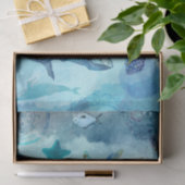 Papier Mousseline Océan Bleu mer avec baleines (Cadeau)