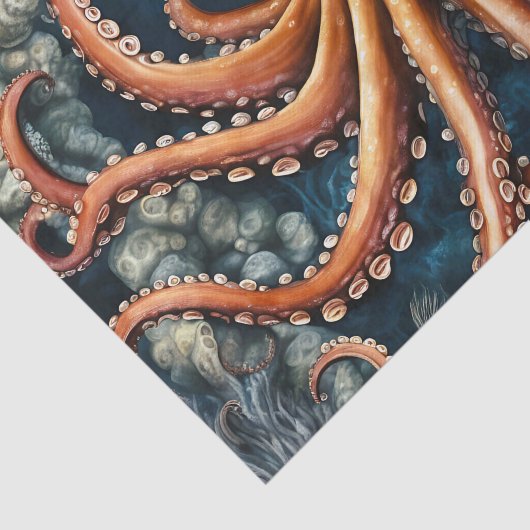 Papier Mousseline Océan Octopus Bleu profond (Détail)