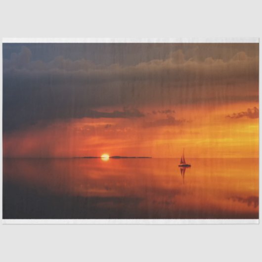 Papier Mousseline Ocean Red Sunset Sailboat Decoupage Tissu Papier (Recto)