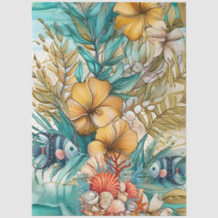 Papier Mousseline Océan Vintage Whimsical Floral & Poisson