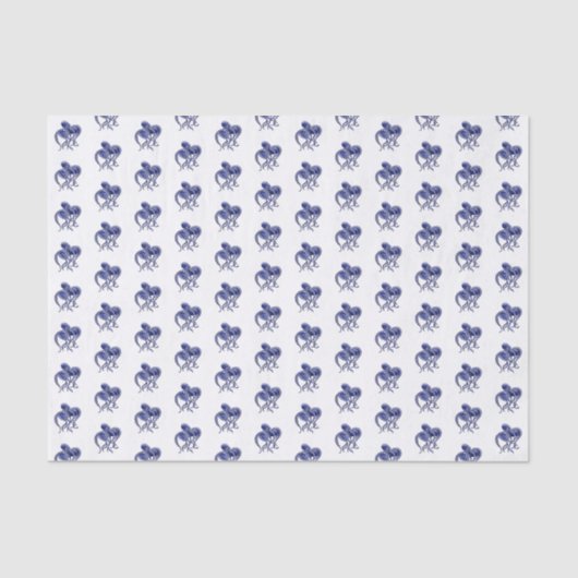Papier Mousseline Octopus bleu et blanc (Recto)