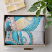 Papier Mousseline Octopus Bleu Sur Encre Blanche (Cadeau)