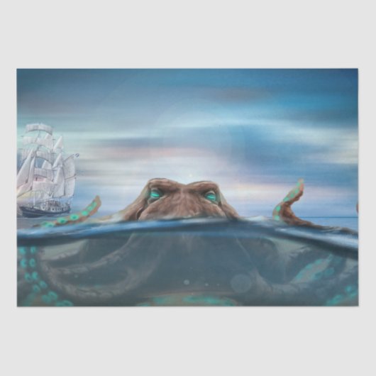 Papier Mousseline Octopus Giant Voilier Découpage Tissu Papier (Recto)