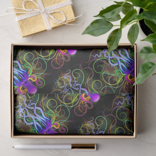 Papier Mousseline Octopus Luminescence psychédélique (Cadeau)