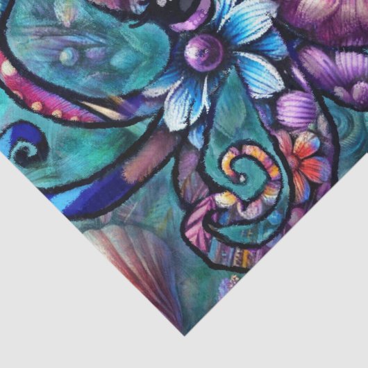 Papier Mousseline Octopus lunaire Floral Turquoise Découpage côtière (Détail)