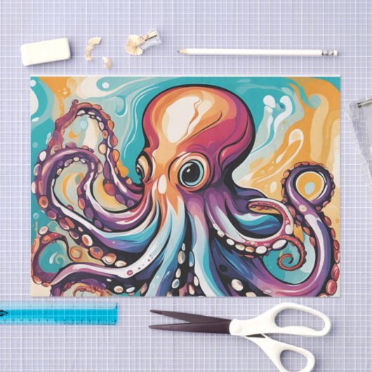 Papier Mousseline Octopus moderne Abstrait (Artisanat)