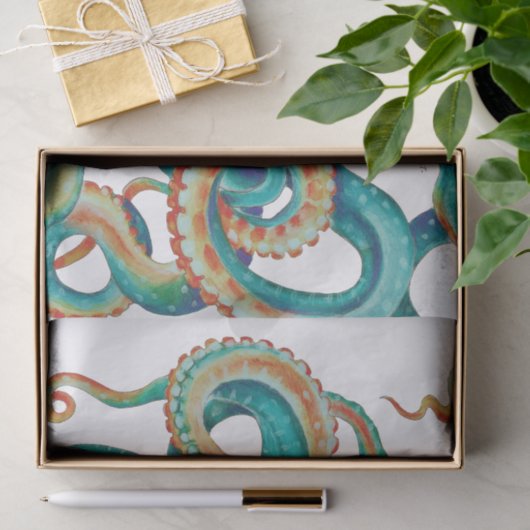 Papier Mousseline Octopus Teal (Cadeau)