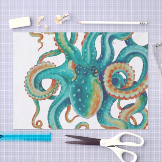 Papier Mousseline Octopus Teal (Artisanat)