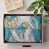 Papier Mousseline Octopus Tentacles encre turquoise verte (Cadeau)