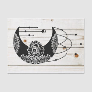 Papier Mousseline Oeil de lune noire orné mandala planches de bois d