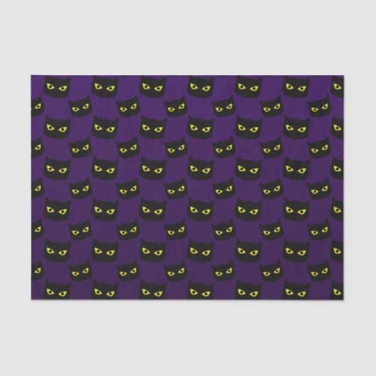 Papier Mousseline Oeil jaune de chat noir et violet motif Halloween (Recto)