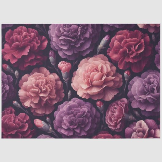 Papier Mousseline Oeillets romantiques Découpage rose et violet (Recto)