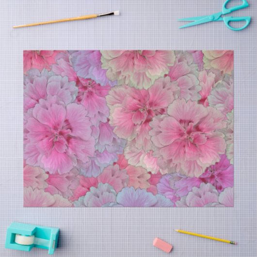 Papier Mousseline Œillets roses dans le style vintage (Artisanat)