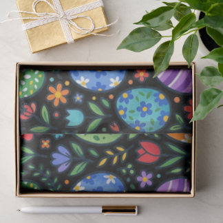 Papier Mousseline Œufs de Pâques et fleurs arc-en-ciel