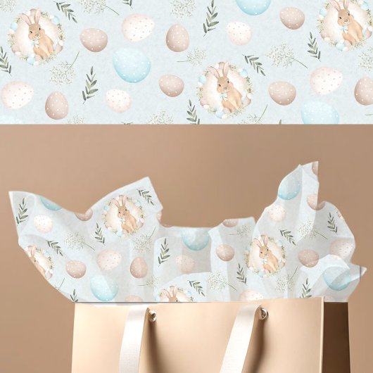 Papier Mousseline Oeufs de Pâques et Motif lapin bleu
