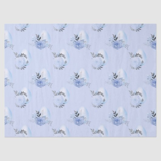 Papier Mousseline Oeufs et fleurs bleus sur le découpage bleu (Recto)