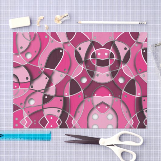 Papier Mousseline Oeuvre Abstraite Fractale rose vibrante (Artisanat)