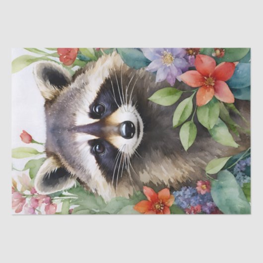 Papier Mousseline OEuvre d'aquarelle florale Racoon (Recto)