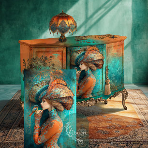 Papier Mousseline Œuvre d'art Timeless Whispers oiseau Dame au Chape