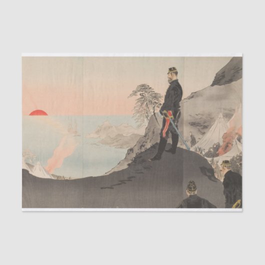 Papier Mousseline Officiers et hommes admirant le soleil levant (Recto)