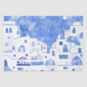 Papier Mousseline Oia Santorini Grèce Aquarelle Ville Peinture (Recto)