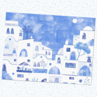 Oia Santorini Grèce Aquarelle Ville Peinture