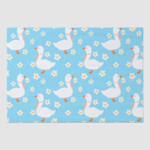 Papier Mousseline Oie blanche et marguerites Merci bleu