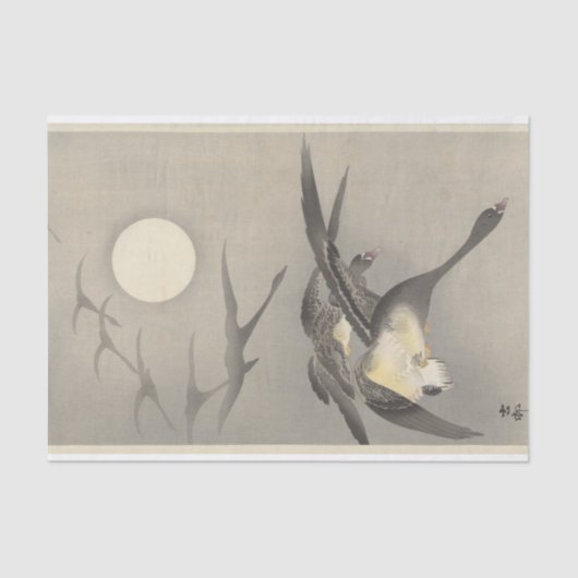 Papier Mousseline Oies en Pleine lune par Ohara Koson (Recto)