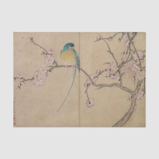 Papier Mousseline Oiseau aux fleurs de prunier (Recto)