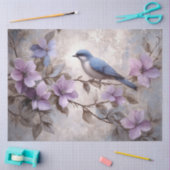 Papier Mousseline Oiseau bleu avec fleurs violettes Découpage (Artisanat)